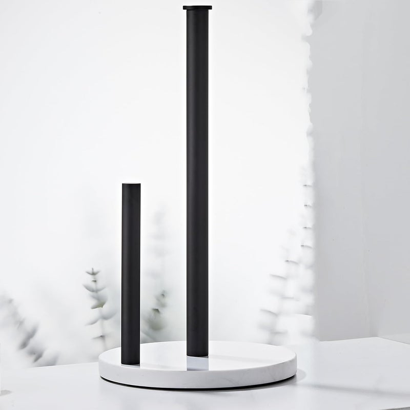 KUUBTH Matte Black Paper Towel Holder,Stainless Steel Paper Towel Holder for Kitchen Roll Organize, Standard or Jumbo-Sized Roll Paper, Countertop Roll Dispenser with Marble Base - Image 2